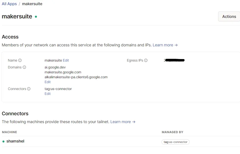 Screenshot of the created app connector